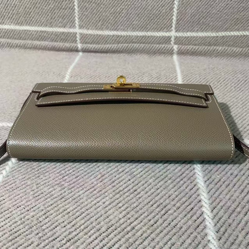 Hermes愛馬仕Kelly錢包大象灰epsom皮金扣z刻-2