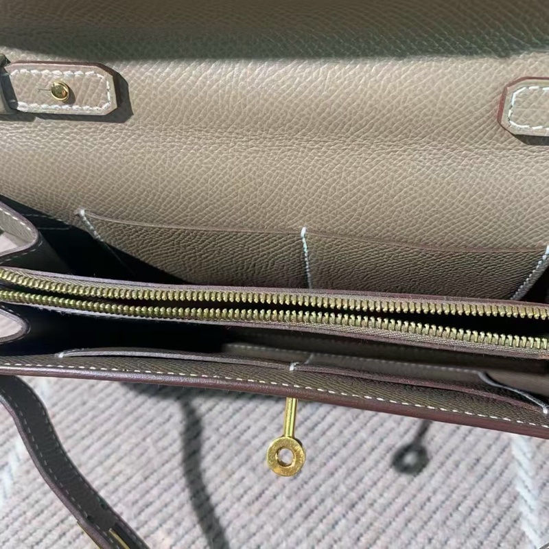 Hermes愛馬仕Kelly錢包大象灰epsom皮金扣z刻-3