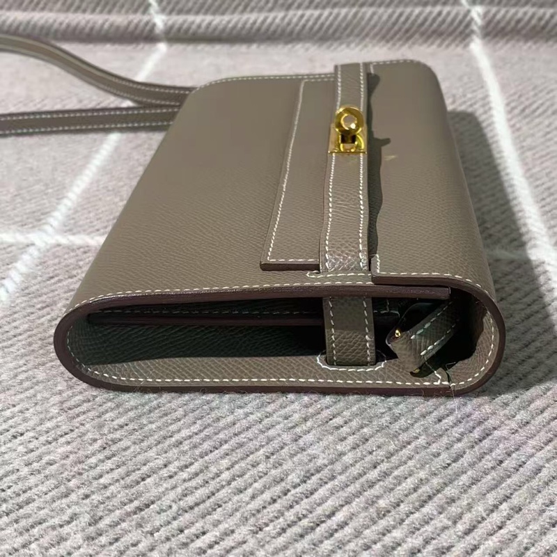 Hermes愛馬仕Kelly錢包大象灰epsom皮金扣z刻-4
