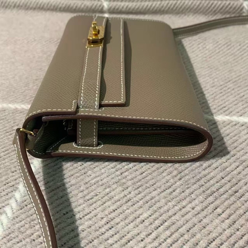 Hermes愛馬仕Kelly錢包大象灰epsom皮金扣z刻-9