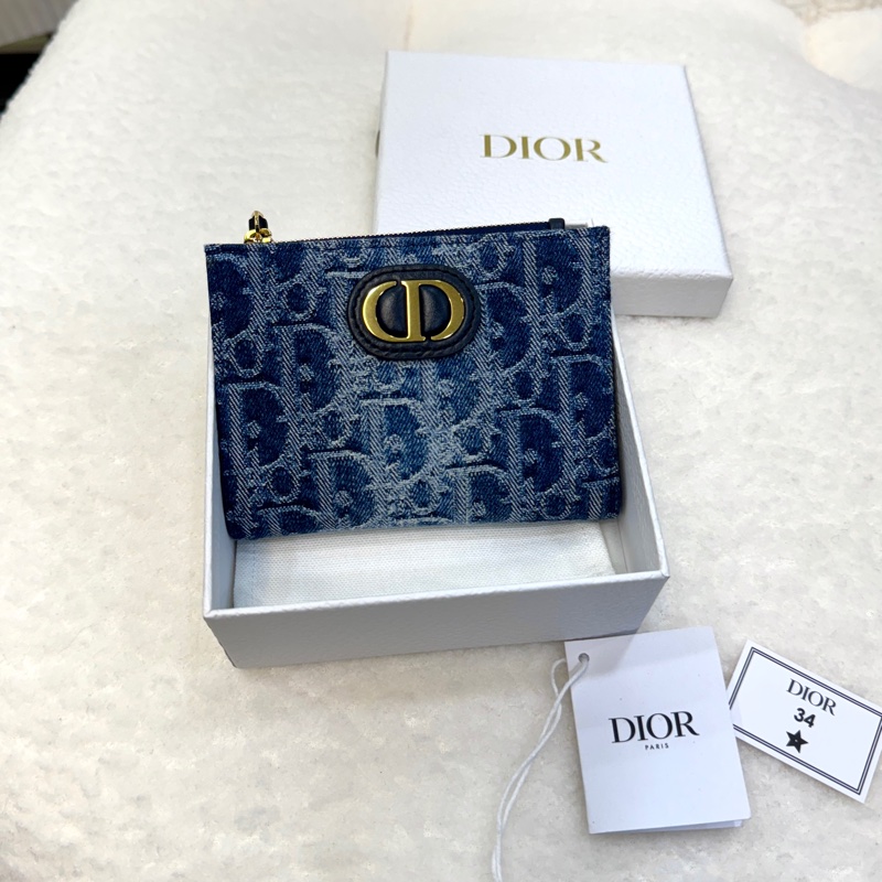 迪奧24單寧短夾DIOR牛仔藍緹花布30 Montaigne Dahlia Wallet對開短夾S2197UDCE-0