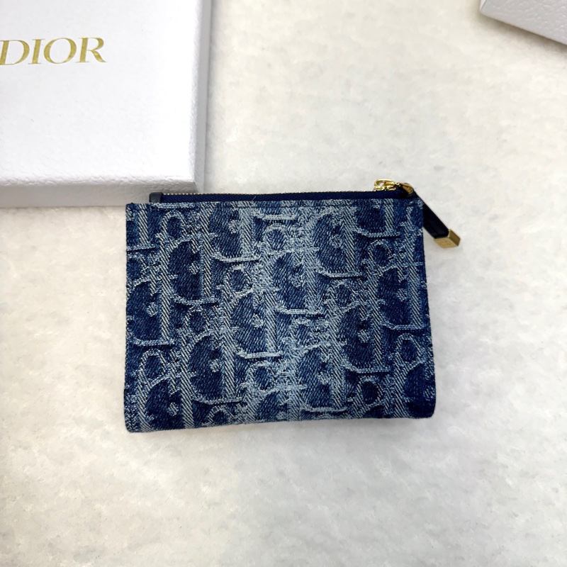 迪奧24單寧短夾DIOR牛仔藍緹花布30 Montaigne Dahlia Wallet對開短夾S2197UDCE-1