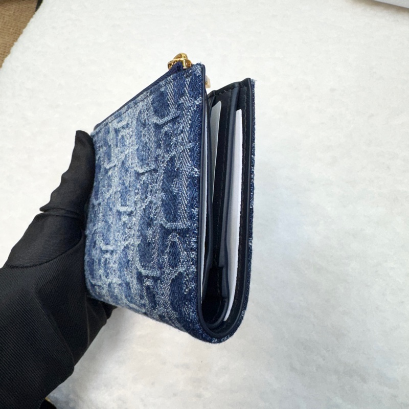 迪奧24單寧短夾DIOR牛仔藍緹花布30 Montaigne Dahlia Wallet對開短夾S2197UDCE-3