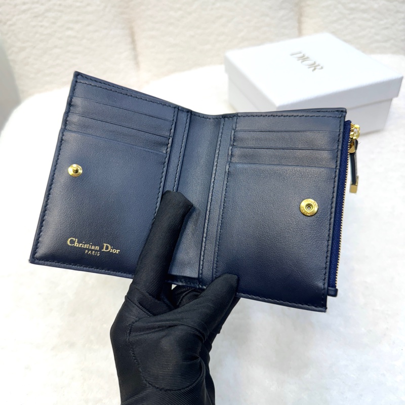 迪奧24單寧短夾DIOR牛仔藍緹花布30 Montaigne Dahlia Wallet對開短夾S2197UDCE-5