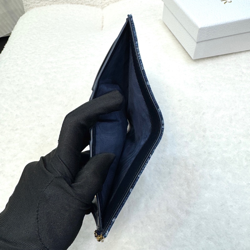 迪奧24單寧短夾DIOR牛仔藍緹花布30 Montaigne Dahlia Wallet對開短夾S2197UDCE-6