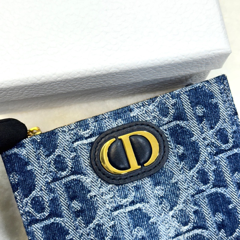 迪奧24單寧短夾DIOR牛仔藍緹花布30 Montaigne Dahlia Wallet對開短夾S2197UDCE-12