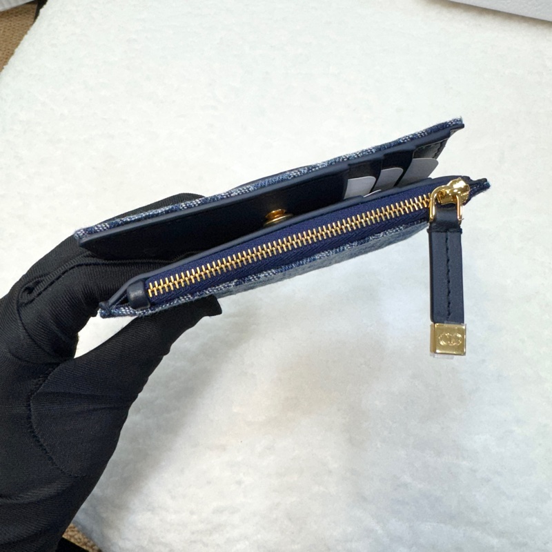 迪奧24單寧短夾DIOR牛仔藍緹花布30 Montaigne Dahlia Wallet對開短夾S2197UDCE-13