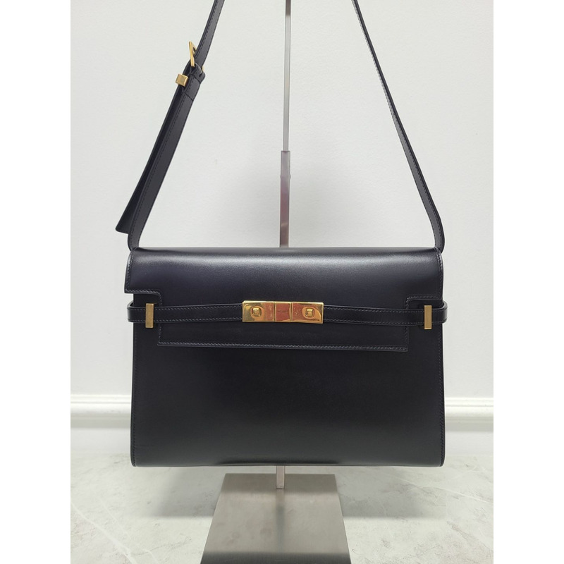 【包稅】SAINT LAURENT 黑色金色曼哈頓中號 Inbox 單肩包-0