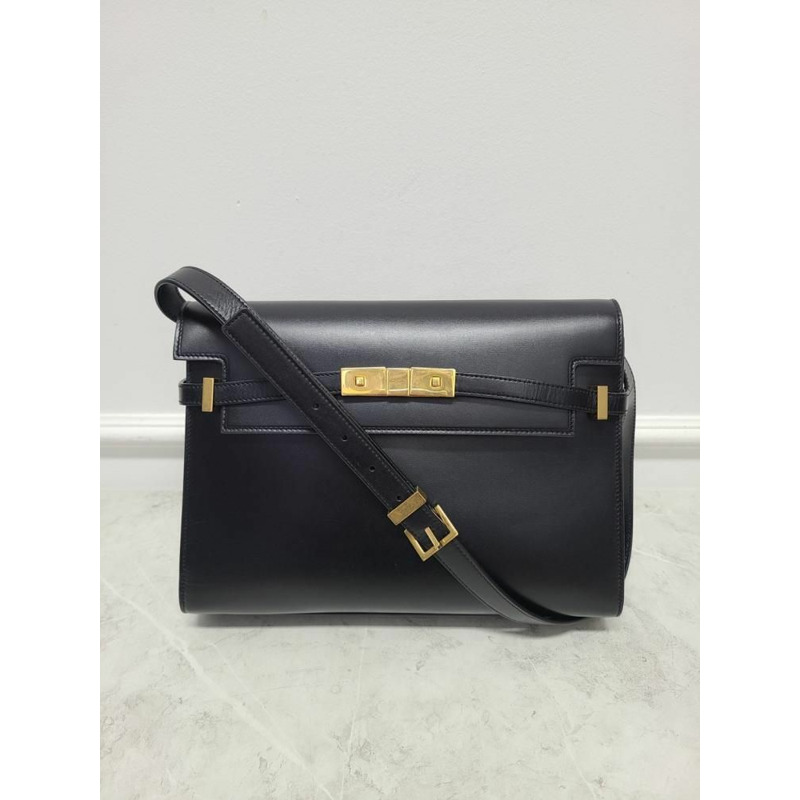 【包稅】SAINT LAURENT 黑色金色曼哈頓中號 Inbox 單肩包-1