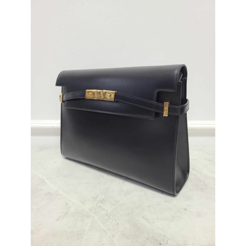 【包稅】SAINT LAURENT 黑色金色曼哈頓中號 Inbox 單肩包-2