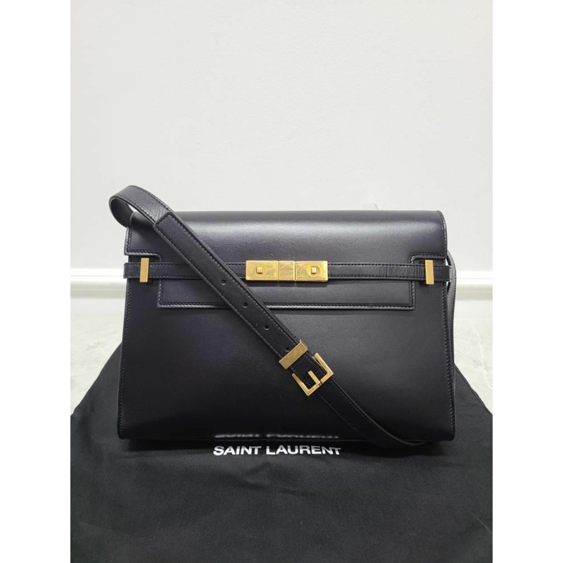 【包稅】SAINT LAURENT 黑色金色曼哈頓中號 Inbox 單肩包-7