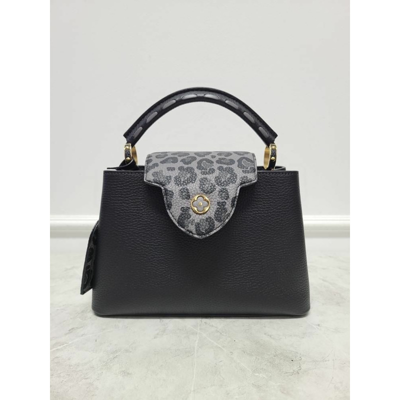【包稅】LOUIS VUITTON 黑色豹紋Monogram LV Capucines BB肩背包-1