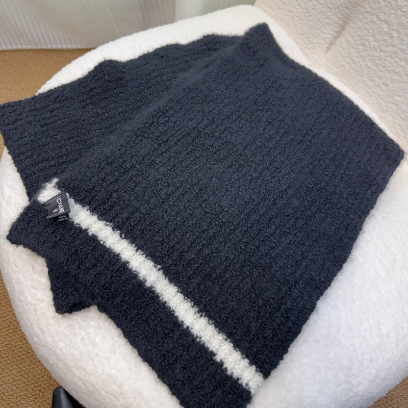 香奈兒Jennie同款圍巾Chanel 23B黑色羊绒雙C長圍巾AA9423-2