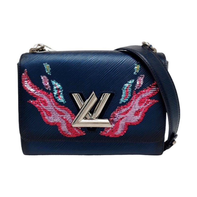 LOUIS VUITTON TWIST中號深藍色EPI牛皮水波紋斜挎包單肩包銀色五金可拆卸肩帶-0