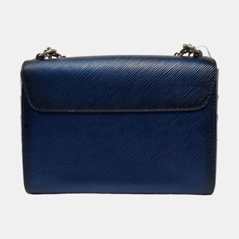 LOUIS VUITTON TWIST中號深藍色EPI牛皮水波紋斜挎包單肩包銀色五金可拆卸肩帶-4