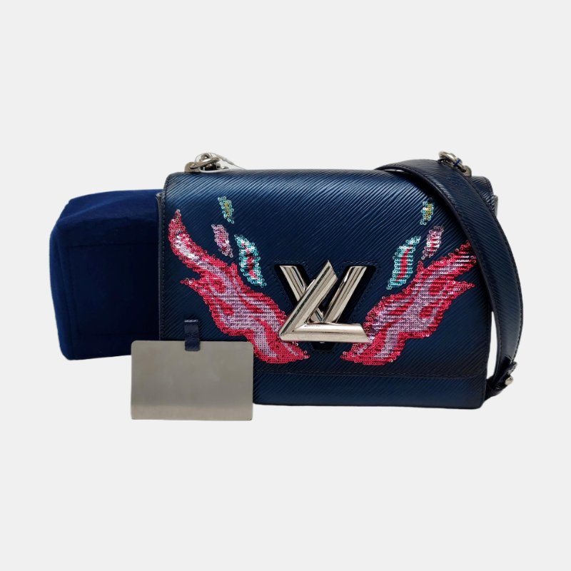 LOUIS VUITTON TWIST中號深藍色EPI牛皮水波紋斜挎包單肩包銀色五金可拆卸肩帶-7