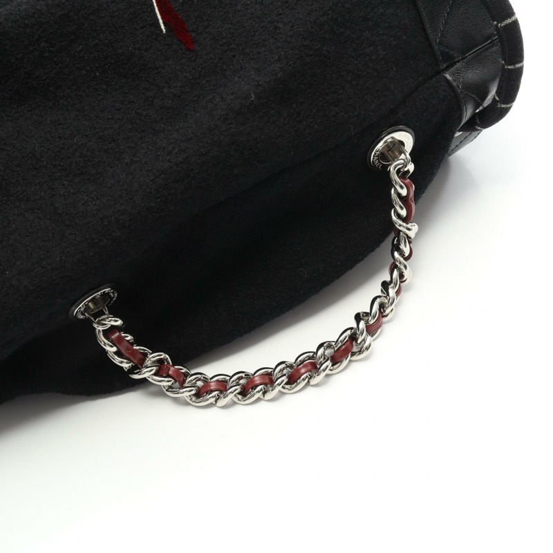 香奈兒刺繡抽繩肩背包 A57540 羊毛皮 黑色 SHW 二手 CC-8