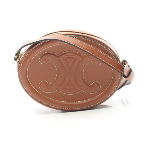 CELINE 斜背橢圓形手提包 Cuir Triomphe 肩背包 10I703 皮革 棕色 二手