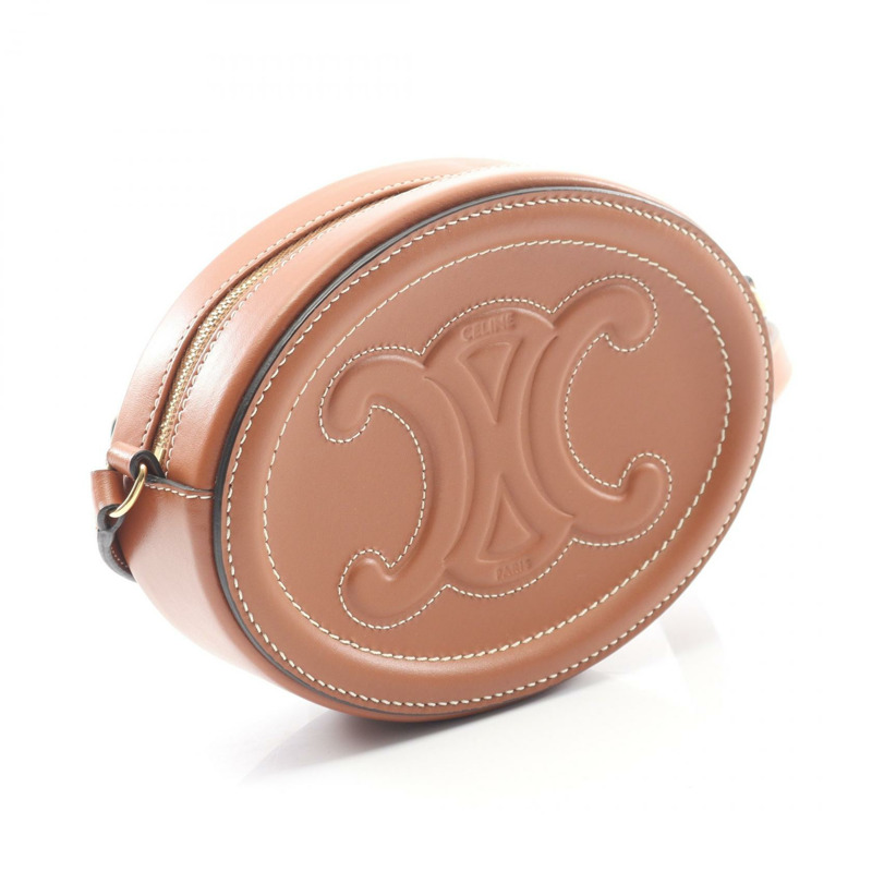 CELINE 斜背橢圓形手提包 Cuir Triomphe 肩背包 10I703 皮革 棕色 二手-1