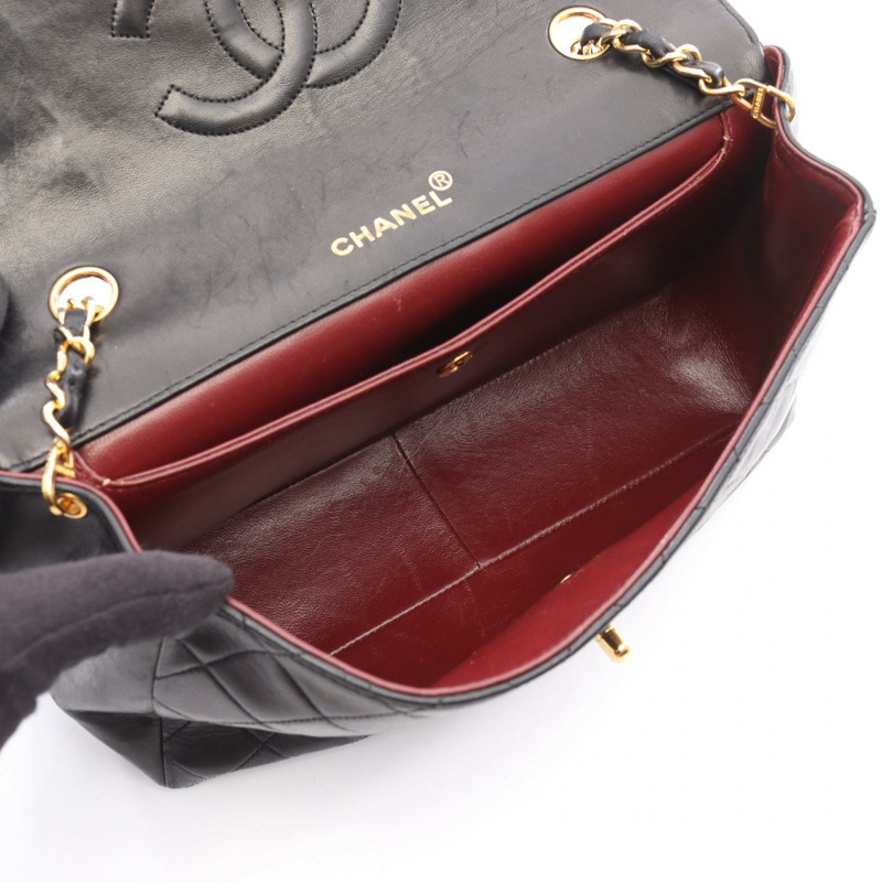 香奈兒 (CHANEL) 絎縫鏈條肩背包/斜背包，羊皮材質，黑色，二手，女士，金色五金-2