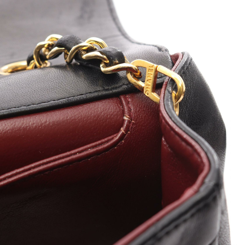 香奈兒 (CHANEL) 絎縫鏈條肩背包/斜背包，羊皮材質，黑色，二手，女士，金色五金-7