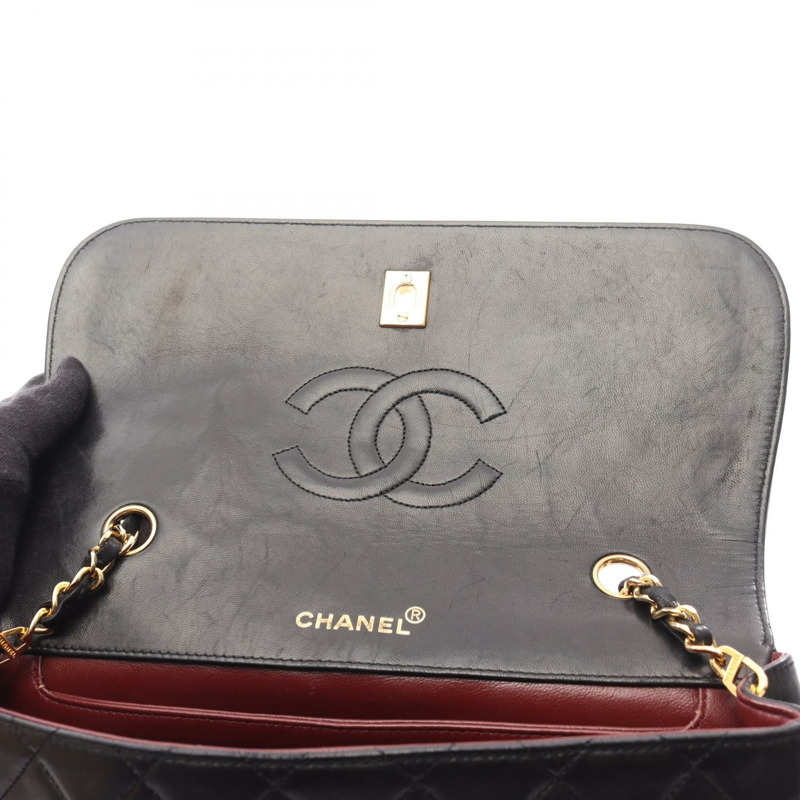 香奈兒 (CHANEL) 絎縫鏈條肩背包/斜背包，羊皮材質，黑色，二手，女士，金色五金-9