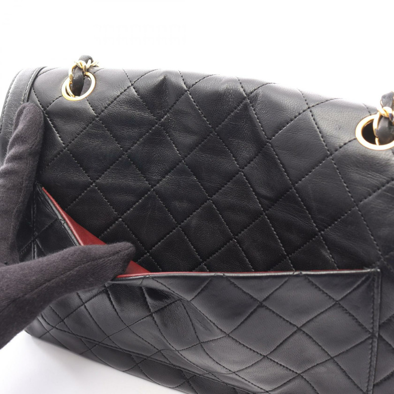 香奈兒 (CHANEL) 絎縫鏈條肩背包/斜背包，羊皮材質，黑色，二手，女士，金色五金-14