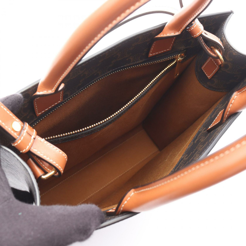 CELINE 小號筆電 Cabas Triomphe 兩用手袋 帆布皮革 棕色 二手-2