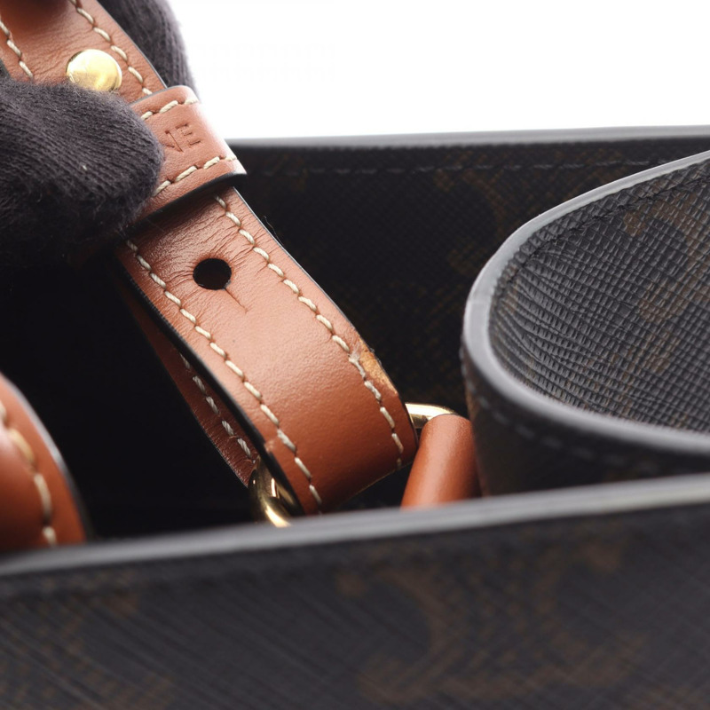 CELINE 小號筆電 Cabas Triomphe 兩用手袋 帆布皮革 棕色 二手-4