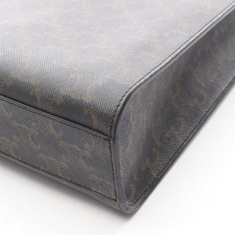 CELINE 小號筆電 Cabas Triomphe 兩用手袋 帆布皮革 棕色 二手-5