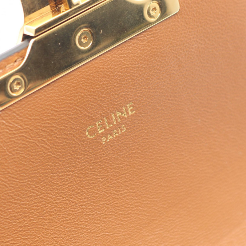 CELINE Teen Triomphe 肩斜背包，帆布皮革，米棕色，二手-3