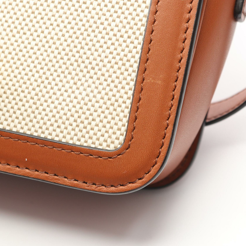 CELINE Teen Triomphe 肩斜背包，帆布皮革，米棕色，二手-6