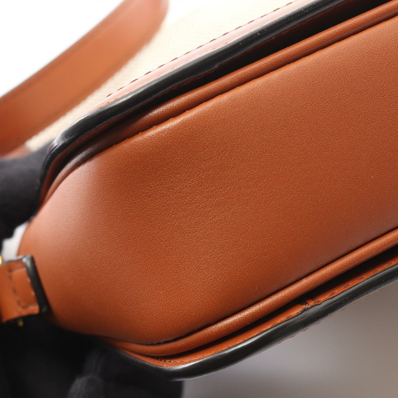 CELINE Teen Triomphe 肩斜背包，帆布皮革，米棕色，二手-7