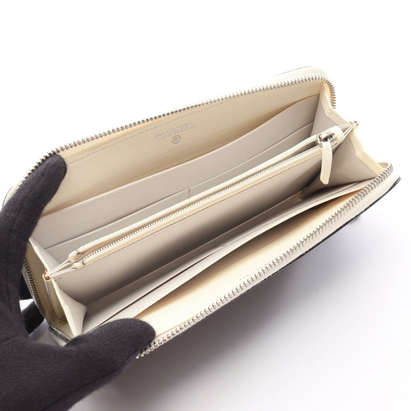 香奈兒 (CHANEL) COCO 標誌長錢包，黑色/白色，二手，女士，雙C標誌-2