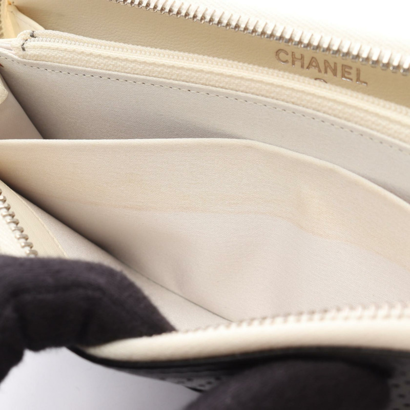 香奈兒 (CHANEL) COCO 標誌長錢包，黑色/白色，二手，女士，雙C標誌-6