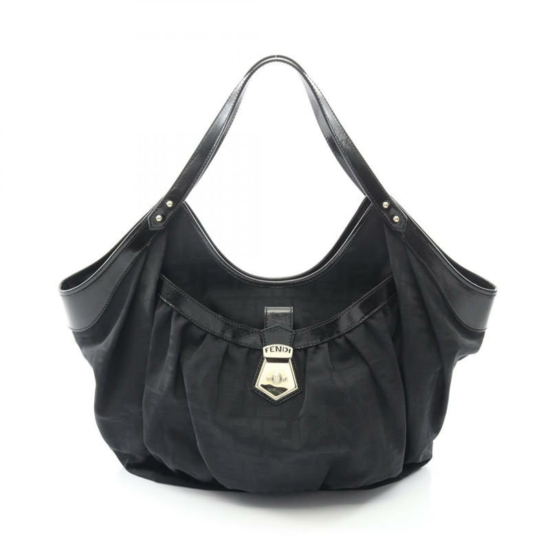 FENDI Zucca 手提單肩包，帆布皮革材質，黑色，二手女款-0