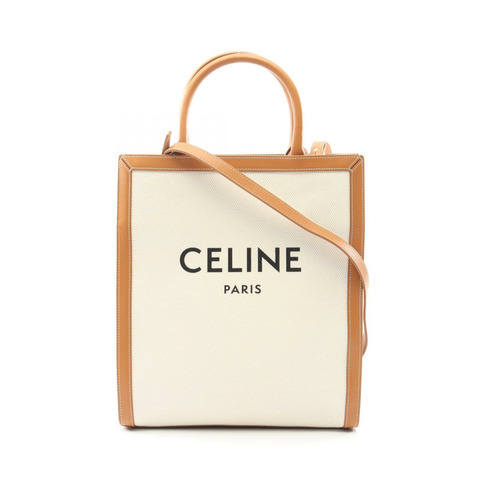 CELINE 小號垂直 Cabas 兩用肩背手提包 192082BNZ 帆布 白色 棕色