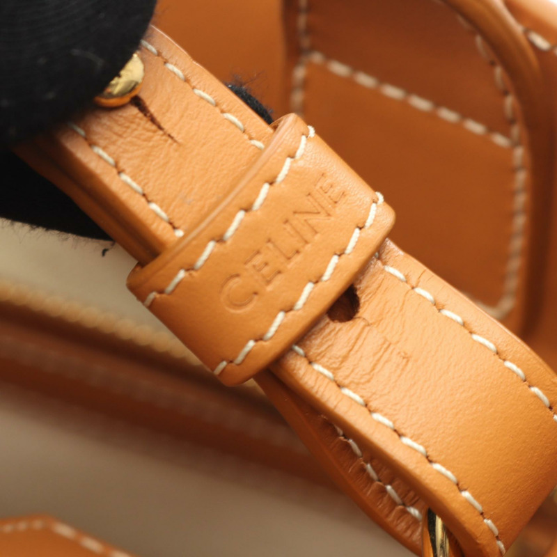 CELINE 小號垂直 Cabas 兩用肩背手提包 192082BNZ 帆布 白色 棕色-3