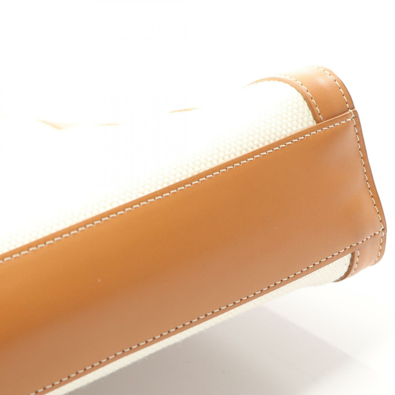 CELINE 小號垂直 Cabas 兩用肩背手提包 192082BNZ 帆布 白色 棕色-7