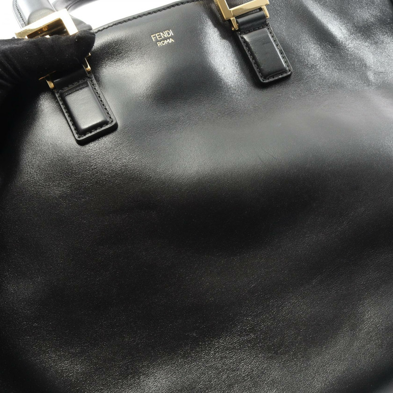 FENDI FF 中型手提單肩包 8BH368 A9YO 黑色皮革二手女款-6