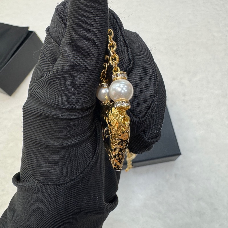 香奈兒黑金熔岩choker Chanel 23K金色復古愛心琺瑯熔岩珍珠項鍊-4