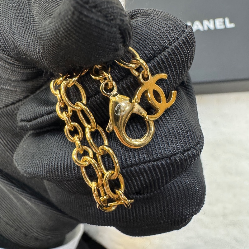 香奈兒黑金熔岩choker Chanel 23K金色復古愛心琺瑯熔岩珍珠項鍊-7