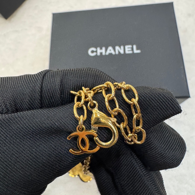 香奈兒黑金熔岩choker Chanel 23K金色復古愛心琺瑯熔岩珍珠項鍊-8