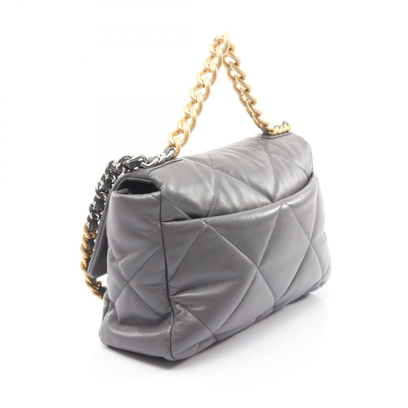 CHANEL 19 dix-neuf 馬特拉斯鏈單肩斜背包 AS1161 小羊皮 灰色-1