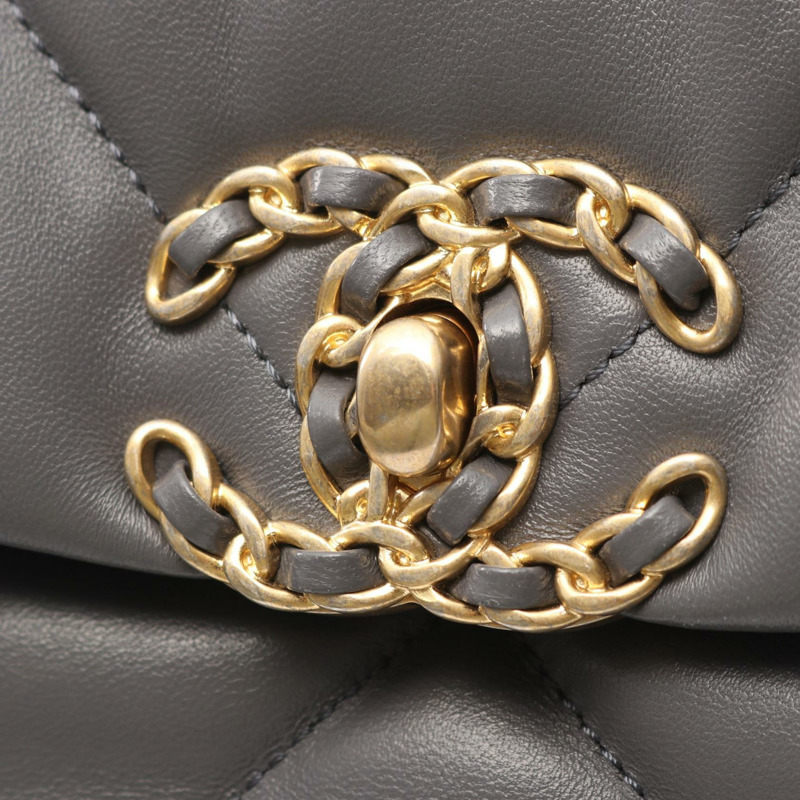 CHANEL 19 dix-neuf 馬特拉斯鏈單肩斜背包 AS1161 小羊皮 灰色-6