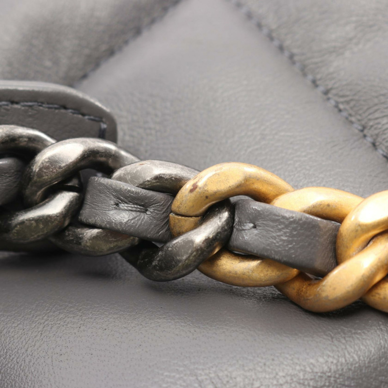 CHANEL 19 dix-neuf 馬特拉斯鏈單肩斜背包 AS1161 小羊皮 灰色-8