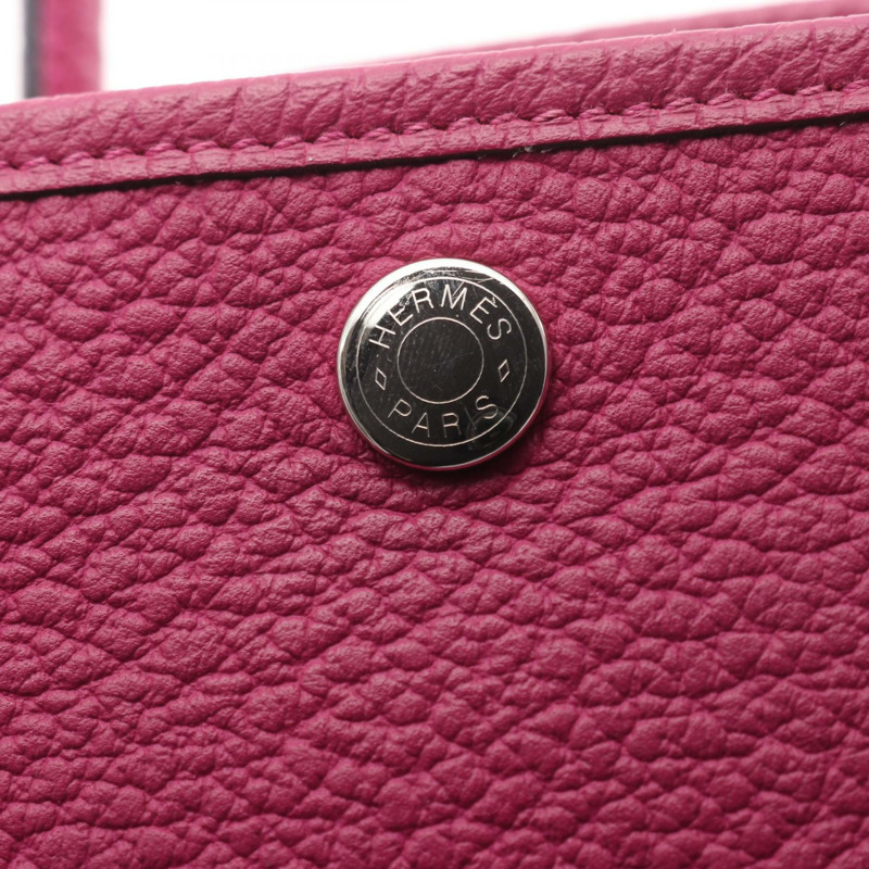 愛馬仕 Garden Party PM 手提包，鄉村皮革，玫瑰紫色，鉚釘-7