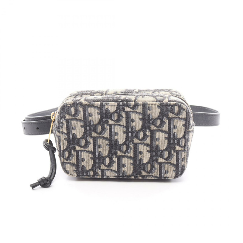 Dior Mini Oblique Jacquard 腰包 S5446CTZQ 帆布皮革 米色 海軍藍 二手-0