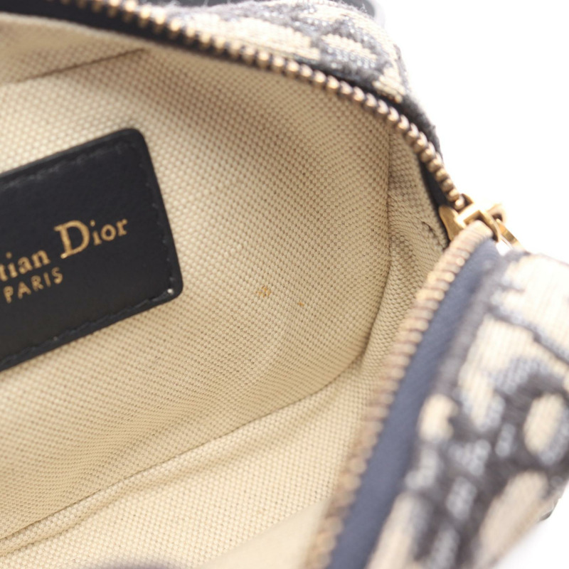 Dior Mini Oblique Jacquard 腰包 S5446CTZQ 帆布皮革 米色 海軍藍 二手-4