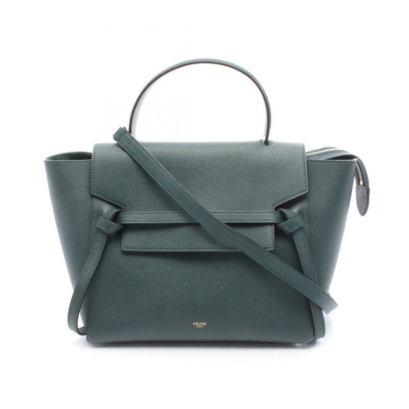 CELINE BELT MINI 單肩手提包 皮革 綠色 二手 女士-0